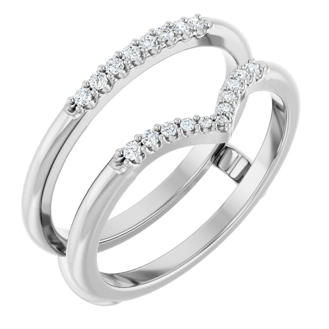 14K White 1/8 CTW Natural Diamond Half Tapered V Ring Guard