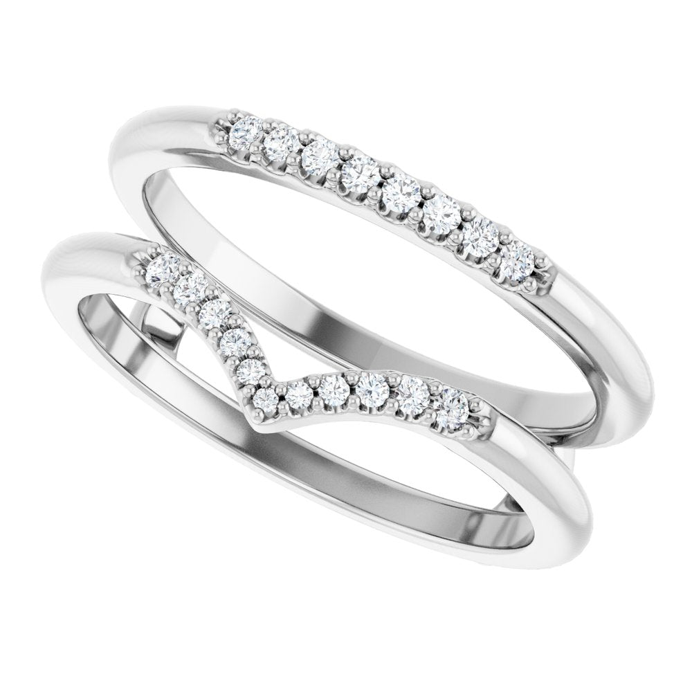 14K White 1/8 CTW Natural Diamond Half Tapered V Ring Guard