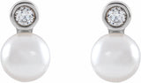 14K White Gold Cultured White Akoya Pearl & .06 CTW Natural Diamond Earrings