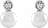 14K White Cultured White Akoya Pearl & 1/8 CTW Natural Diamond Earrings