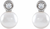 14K White Gold Cultured White Akoya Pearl & 1/8 CTW Natural Diamond Earrings
