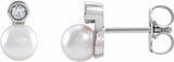 Sterling Silver Cultured White Akoya Pearl & .06 CTW Natural Diamond Earrings