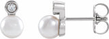 14K White Gold Cultured White Akoya Pearl & .06 CTW Natural Diamond Earrings