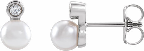 14K White Cultured White Akoya Pearl & .06 CTW Natural Diamond Earrings