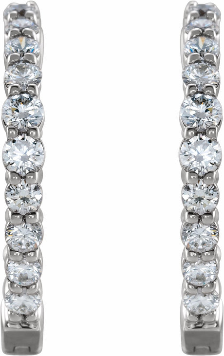 14K White Gold 1 CTW Natural Diamond Inside-Outside Hinged 19.3 mm Hoop Earrings