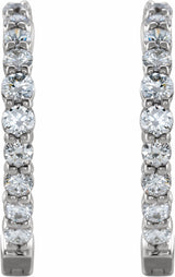 14K White Gold 1 CTW Lab-Grown Diamond Inside-Outside Hinged 19.3 mm Hoop Earrings