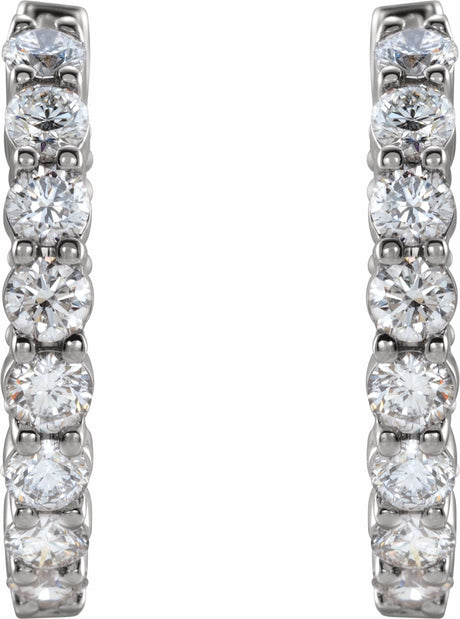 14K White 2 CTW Lab-Grown Diamond Inside-Outside Hinged 20 mm Hoop Earrings