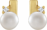 14K Yellow Gold Cultured White Akoya Pearl & .03 CTW Natural Diamond Geometric Earrings