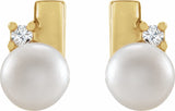 14K Yellow Cultured White Akoya Pearl & .03 CTW Natural Diamond Geometric Earrings