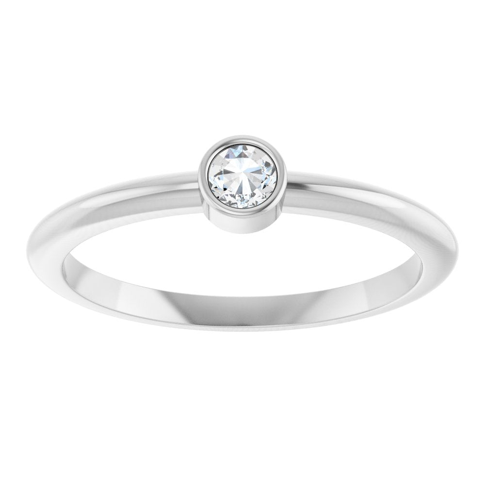 14K White 1/10 CT Rose-Cut Natural Diamond Stackable Ring