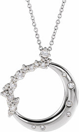 14K White 1/4 CTW Lab-Grown Diamond Crescent Moon 16-18" Necklace