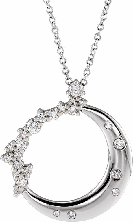 14K White Gold 1/4 CTW Natural Diamond Crescent Moon 16-18" Necklace
