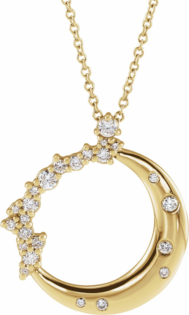 14K Yellow 1/4 CTW Natural Diamond Crescent Moon 16-18" Necklace