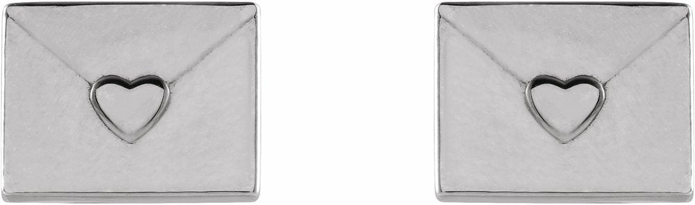 14K White Gold Heart Envelope Earrings