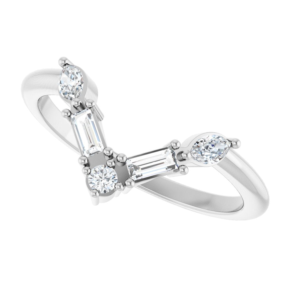 14K White 1/4 CTW Lab-Grown Diamond V Bar Ring