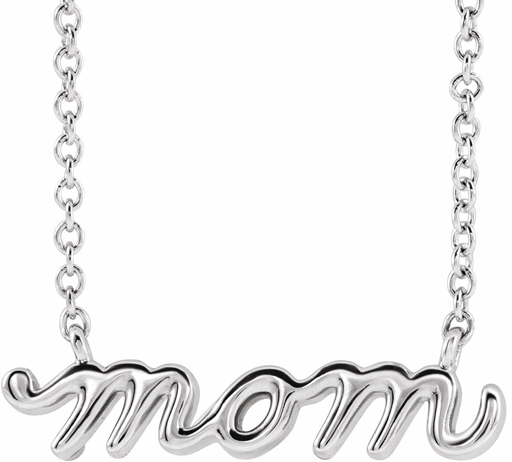 Sterling Silver Petite Mom Script 16" Necklace 