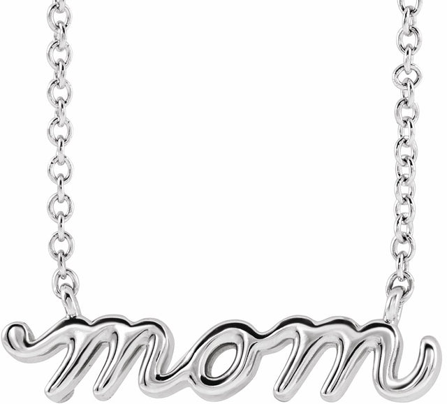 14K White Gold Petite Mom Script 16" Necklace 