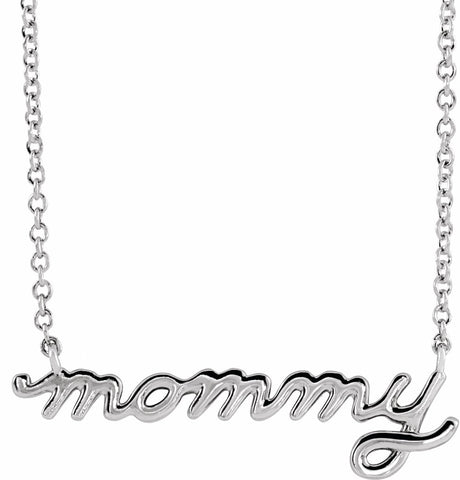 14K White Gold Petite Mommy Script 18" Necklace 
