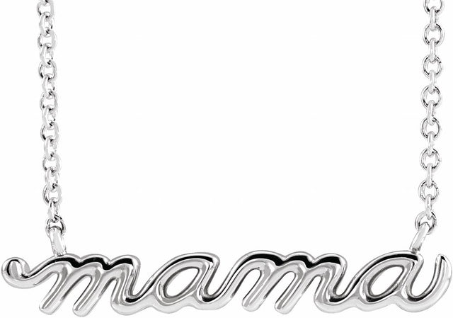 10K White Gold Petite Mama Script 18" Necklace