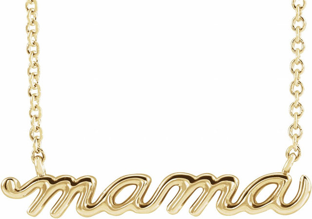 14K Yellow Gold Petite Mama Script 18" Necklace