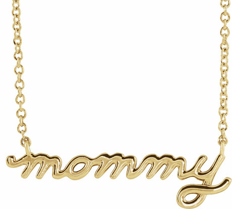 14K Yellow Gold Petite Mommy Script 18" Necklace 