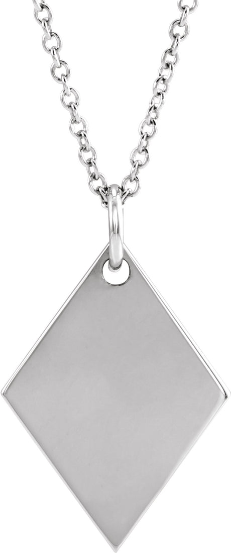 Sterling Silver Engravable Diamond-Shaped 16-18" Necklace