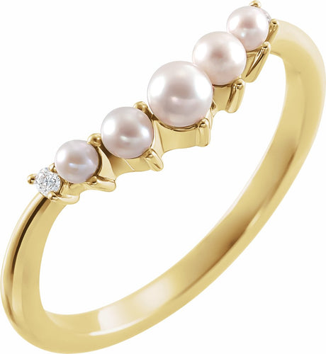 14K Yellow Pearl & .03 CTW Natural Diamond Contour Band