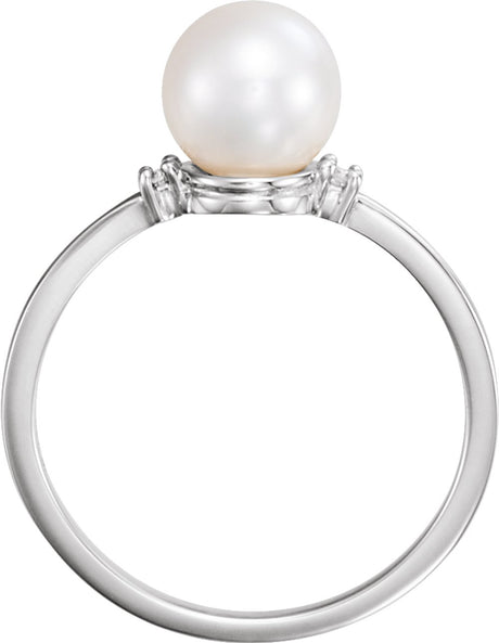 14K White Cultured White Freshwater Pearl & .025 CTW Natural Diamond Ring