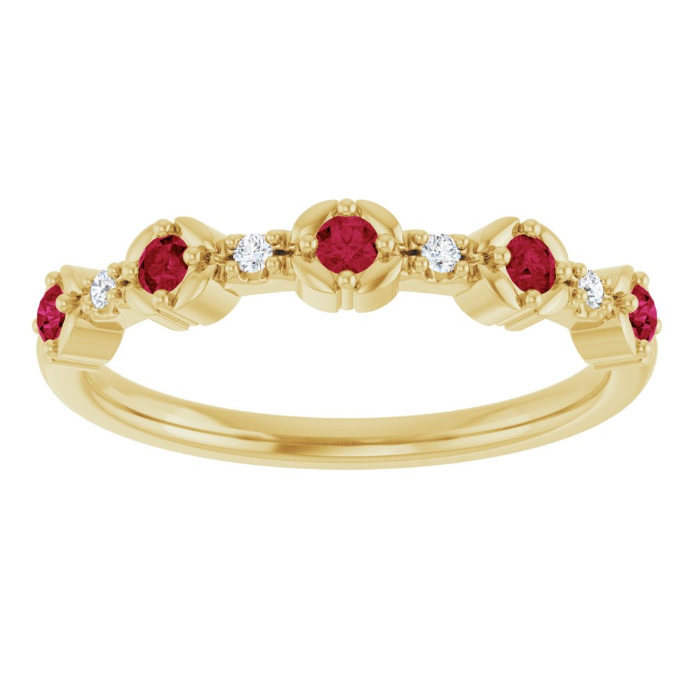 14K Yellow Natural Ruby & .04 CTW Natural Diamond Stackable Ring