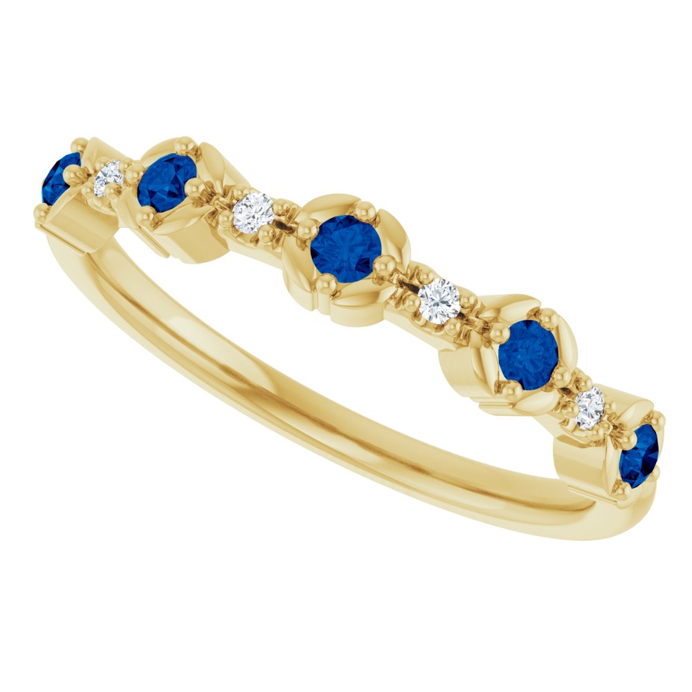 14K Yellow Natural Blue Sapphire & .04 CTW Natural Diamond Stackable Ring