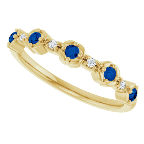 14K Yellow Natural Blue Sapphire & .04 CTW Natural Diamond Stackable Ring