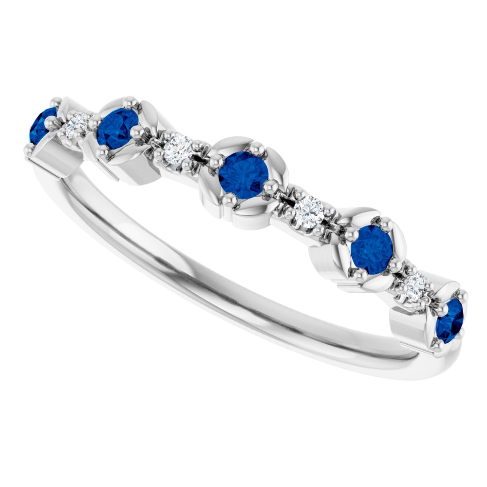 14K White Natural Blue Sapphire & .04 CTW Natural Diamond Stackable Ring