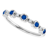 14K White Natural Blue Sapphire & .04 CTW Natural Diamond Stackable Ring