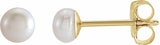14K Yellow Gold 3 mm Cultured White Freshwater Pearl Earrings