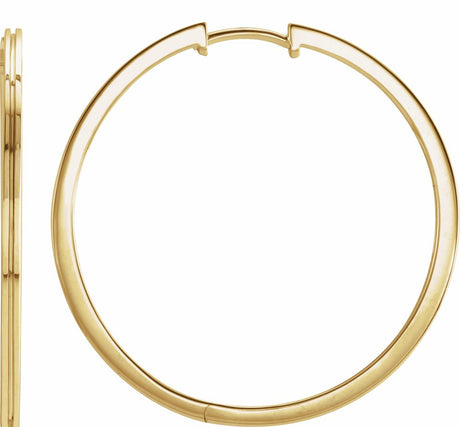 14K Yellow Grooved Hinged 30 mm Huggie Hoop Earrings