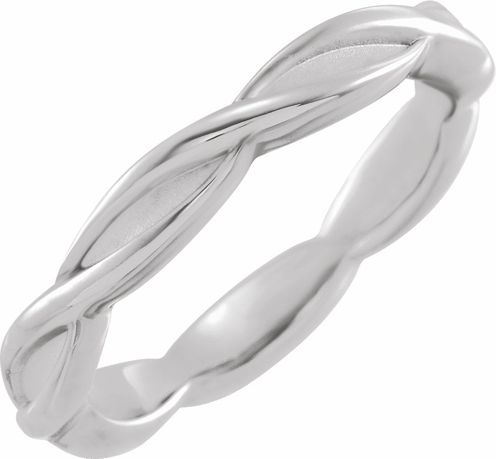 14K White Gold 3.28 mm Woven-Design Comfort-Fit Band Size 7