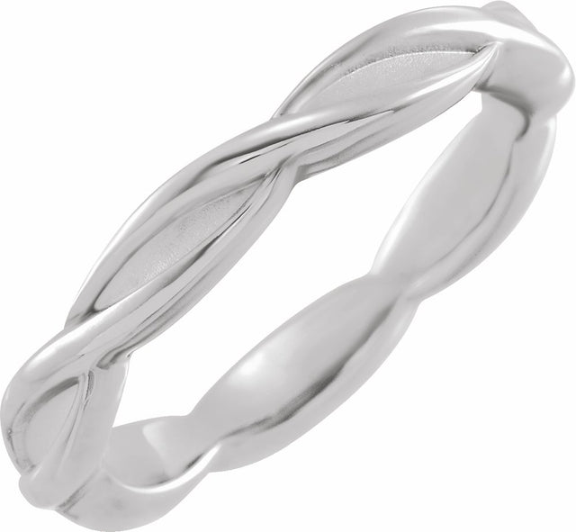14K White Gold 3.28 mm Woven-Design Comfort-Fit Band Size 7
