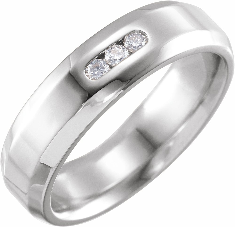 14K White 1/8 CTW Natural Diamond Beveled Edge Band Size 10