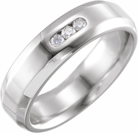 14K White 1/8 CTW Natural Diamond Beveled Edge Band Size 10