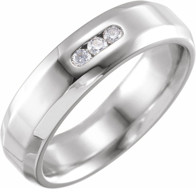 14K White 1/8 CTW Natural Diamond Beveled Edge Band Size 10