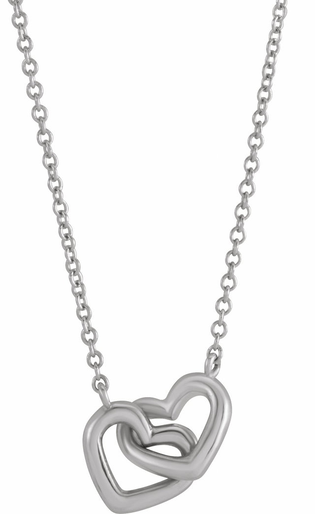 14K White Gold Interlocking Heart 16" Necklace 