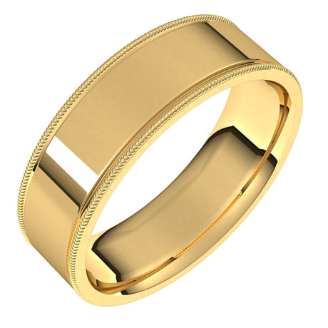 14K Yellow Gold 6 mm Milgrain Flat Band Size 10