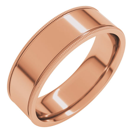 14K Rose Gold 6 mm Milgrain Flat Band Size 9