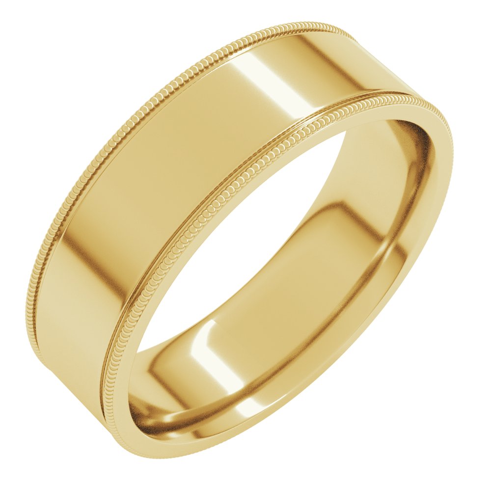 18K Yellow Gold 6 mm Milgrain Flat Band Size 10.5