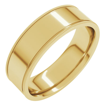 18K Yellow Gold 6 mm Milgrain Flat Band Size 10.5