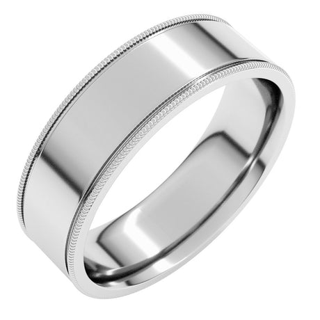 14K White Gold 6 mm Milgrain Flat Band Size 8.5