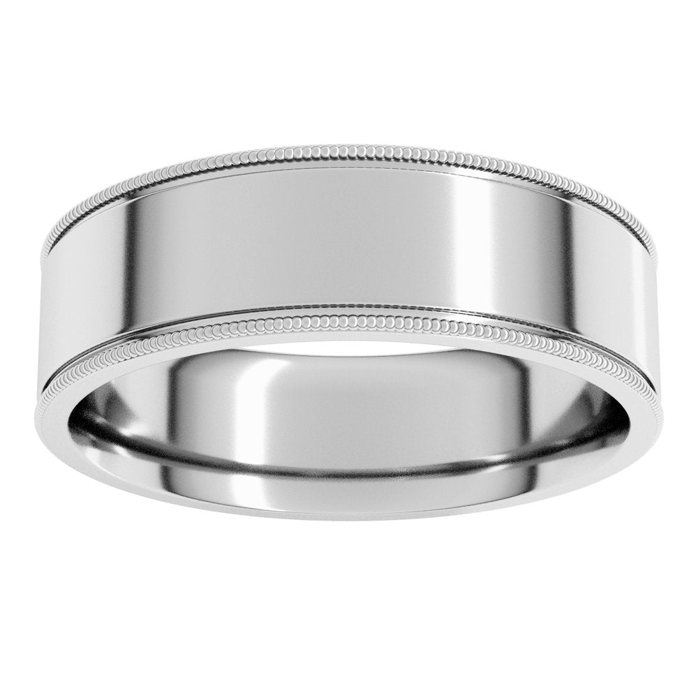 14K White 6 mm Milgrain Flat Band Size 10