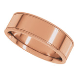 14K Rose Gold 6 mm Milgrain Flat Band Size 9