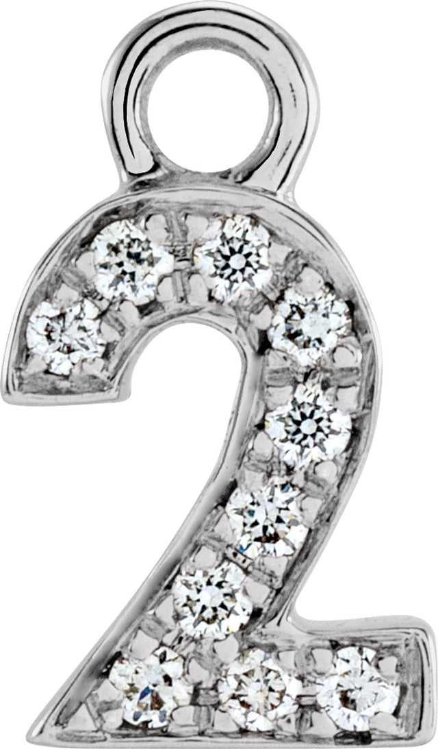 14K White Petite Pavé™.03 CTW Natural Diamond Numeral 2 Dangle