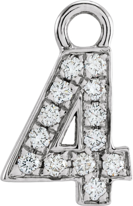 14K White Petite Pavé™.03 CTW Natural Diamond Numeral 4 Dangle